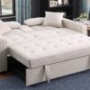 Cody II - Woven Fabric Convertible Sleeper Loveseat With Cup Holder, Charging Ports, Side Pocket, and Pocket Coil Seating - Beige - Image 8
