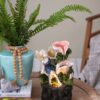 Decorative 3 Tier Tabletop Water Fountain With Fairy And LED Light, Angel Girl With Flower Design, For Indoor Tabletop And Outdoor - Pink / Green - Image 6