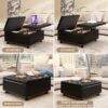 Large Square Storage Stool With 2 Storage Doors, Footstool For Living Room Studded Mid - Century Modern Coffee Table - Black - Image 5