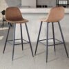 Bar Stools (Set of 2) Velvet Barstool Modern Counter Bar Height Chair With Back, Sturdy Metal Legs & Footrests, Island Stool For Kitchen Bar - Brown - Image 6