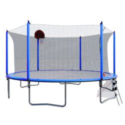 16Ft Trampoline With Basketball Hoop Pump And Ladder (Inner Safety Enclosure) With Soccer Goal - Blue