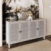 Accent Cabinet 4 Shutter Door Wooden Cabinet Sideboard Buffet Server Cabinet Storage Cabinet, For Living Room, Entryway, Hallway, Office, Kitchen And Dining Room - Distressed White - Image 2