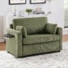 Twin Size Sofa Bed Sleeper Sofa Loveseat With Foldable Mattress, Side Table, USB Ports - Green - Image 8
