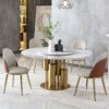 Round Modern Marble Dining Table With 4 Chairs - Golden White - Image 4