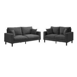 Modern Upholstered 2 Piece Sofa Set, Comfy Corduroy Living Room Furniture - Dark Gray