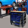 12 Layer Drawer Multi Purpose Tool Cart With Wheels And Wooden Countertops - Black / Blue - Image 2