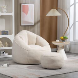 Bedding Bean Bag Sofa Chair High Pressure Foam Bean Bag Chair Adult Material With Padded Foam Padding Compressed Bean Bag With Footrest - Beige