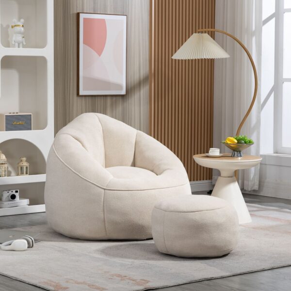 Bedding Bean Bag Sofa Chair High Pressure Foam Bean Bag Chair Adult Material With Padded Foam Padding Compressed Bean Bag With Footrest - Beige