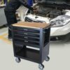 4 Drawers Multifunctional Tool Cart With Wheels And Wooden Top - Black - Image 13