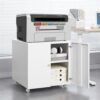 Metal Printer Stand With Storage Mobile Printer Tables For Small Spaces With Door Adjustable Shelf File Cabinet On Wheels For Home Office - White - Image 28