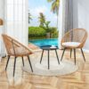 Modern 3 Piece Set, Anti - Spill Round Coffee Table, 2 Rattan Swivel Chairs, Outdoor Patio Furniture For Tea Time - Black / Wood - Image 2