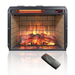 23" Infrared Quartz Heater Fireplace Insert -Woodlog Version With Brick - Antique Black