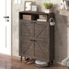 Farmhouse Shoe Storage Cabinet With Barn Door Design, 2 Flip Drawers, Hooks - Dark Oak - Image 15