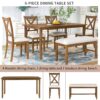 6 Piece Kitchen Dining Table Set Wooden Rectangular Dining Table, 4 Chairs And Bench Family Furniture - Natural Cherry - Image 5