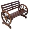 Rustic Country 2 Person Wooden Wagon Wheel Bench With Slatted Seat And Backrest - Brown - Image 6