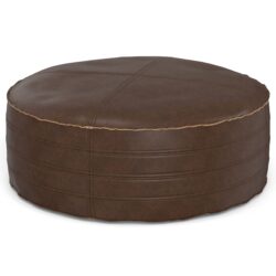 Brody - Round Coffee Table Pouf - Distressed Dark Brown
