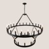 2 Tiers Wagon Wheel Chandelier Wooden Farmhouse 36 Light (24 / 12) Or (12 / 24) Metal Chandeliers 2 Story Light Fixtures Industrial For High Ceiling Living Dining Room Foyer, Adjustable Height - Black - Image 17