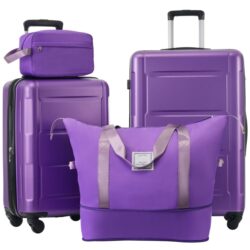 2 Piece Luggage Set With Bags Expanable Spinner Wheels ABS Lightweight Suitcase With Tsa Lock 20" / 24" - Purple