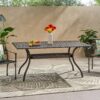 Celestine - Outdoor Cast Aluminum Dining Table With Floral Lattice Design And Umbrella Holder - Bronze - Image 4