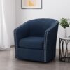 Modern Upholstered Swivel Club Chair With Nailhead Trim - Blue - Image 4