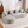 Compression Sofa: Combining Chaise Longue With 3 Seater, Wood Grain Chenille Fabric, Full Sponge Compression Sofa, Combined Sofa With 4 Pillows For Living / Home Furniture / Apartment - Gray - Image 26