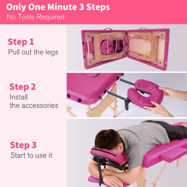 Massage Table Portable Massage Bed Lash Bed & Carrying Case Spa Table Height Adjustable, Salon Bed Face Cradle Bed - Rose
