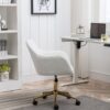 Modern Teddy Fabric Material Adjustable Height 360 Revolving Home Office Chair With Gold Metal Legs And Universal Wheel For Indoor - White - Image 9
