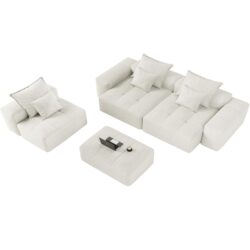 Modern Oversized Modular Sectional Sofa, Sparkling Fabric Soft Cushion Sofa With 6 Pillows, 6 Pieces Diy Combination Tufted Sofa, No Assembly Required - Beige