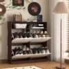 Modern Freestanding Shoe Storage Cabinet With 4 Flip Drawers - Walnut - Image 17