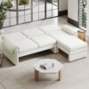 Convertible Futon Sofa Bed Futon Sofa Couch With An Adjustable Backrest, A Reversible Chaise Lounge And 2 Removable Armrest Pillows For Living Room - Beige - Image 9