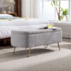 Storage Ottoman Bench For End Of Bed Gold Legs, Modern Gray Faux Fur Entryway Bench Upholstered Padded With Storage For Living Room Bedroom - Gray - Image 5