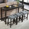 4 Piece Bar Table Set With Power Outlet, Bar Table Set With Chairs, Sofa Bar Table With Stools, Behind Couch Table With 3 Padded Stools, For Living Room, Dining Room - Dark Gray - Image 2