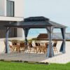 10' x 13' Hardtop Wood Gazebo For Patios, Outdoor Framed Gazebo With Polycarbonate Double Roof Canopy, Solid Wooden Framed Gazebo With Privacy Curtains And Mosquito Nettings For Garden, Backyard - Black - Image 2
