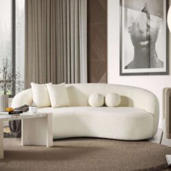 Drake - Japandi Style Curvy Sofa - Ivory White / White