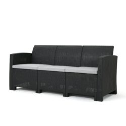 Outdoor 3 Seater Rattan Sofa With Water Resistant Cushions - Gray