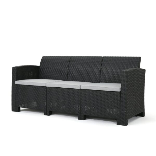 Outdoor 3 Seater Rattan Sofa With Water Resistant Cushions - Gray
