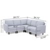 Comfy 5 Pieces L Shaped Sofa With Wooden Legs, Modern Side Chairs For Living Room - Light Gray - Image 17