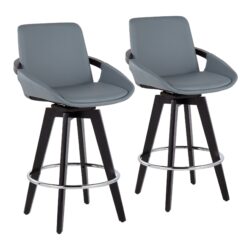 Cosmo - Contemporary Fixed Height Counter Stool With Swivel And Round Footrest (Set of 2) - Black / Gray