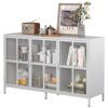Heavy Duty Metal Modern Sideboard Buffet Cabinet With Storage Premium Steel Storage Cabinet, Adjustable Feet, Glass Doors, Large Capacity Organizer - White - Image 9