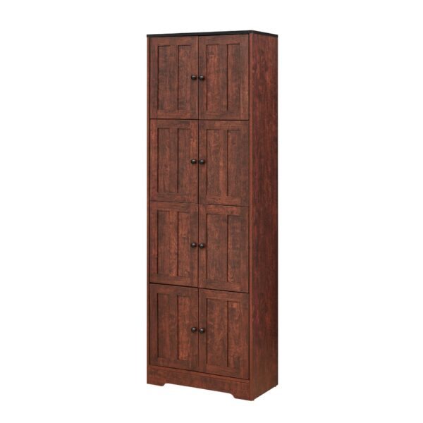 Tall Storage Cabinet With 8 Doors And 4 Shelves, Wall Storage Cabinet For Living Room, Kitchen, Office, Bedroom, Bathroom - Walnut