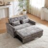 3 In 1 Loveseat Sofa Bed Chenille Fabric Pull Out Couch Sleeper Full Back Frame, Seat Frame, Armrests & 2 Pillows - Light Gray - Image 6
