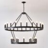 2 Tiers Wagon Wheel Chandelier Wooden Farmhouse 36 Light (24 / 12) Or (12 / 24) Metal Chandeliers 2 Story Light Fixtures Industrial For High Ceiling Living Dining Room Foyer, Adjustable Height - Black - Image 16