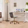 Office Desk Chair, Upholstered Home Office Desk Chairs With Adjustable Swivel Wheels, Ergonomic Office Chair For Living Room, Bedroom, Office, Vanity Study - Dark Gray - Image 15
