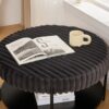 Upholstered Round Ottoman Coffee Table Foot Rest With Metal Legs And Wooden Open Storage Shelf - Charcoal - Image 12
