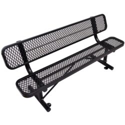 6' Outdoor Steel Bench With Backrest - Black