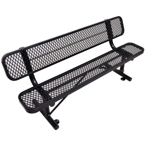 6' Outdoor Steel Bench With Backrest - Black