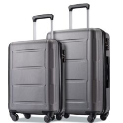 Expanable Spinner Wheel 2 Piece Luggage Set ABS Lightweight Suitcase With Tsa Lock 20" / 28" - Dark Gray