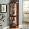 6 Shelf Lighted Corner Curio Cabinet With Adjustable Tempered Glass Shelves And Mirror Back (E26 Light Bulb Not Included) - Oak - Image 5