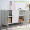 3 Door Large Storage Sideboard With Handles For Kitchen, Dining Room And Living Room, Accent Buffet Cabinet, Coffee Bar Sideboard Cabinet With 3 Doors - White / Gold - Image 4