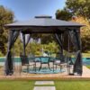 10 X 10 Ft Patio Gazebo Tent With Ventilated Double Roof And Mosquito Net Canopy For Backyard Or Garden - Gray - Image 15